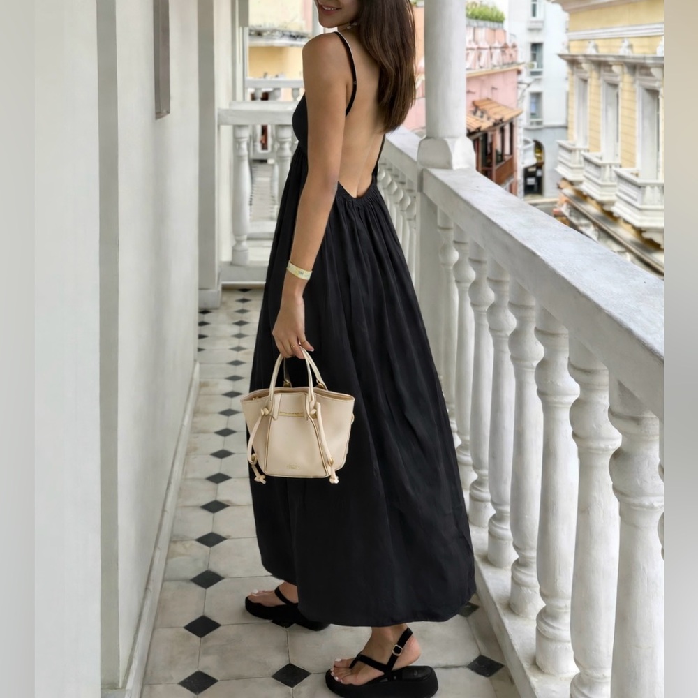 Commense Size Large Coastal Cowgirl Open Back Long Dress in Black